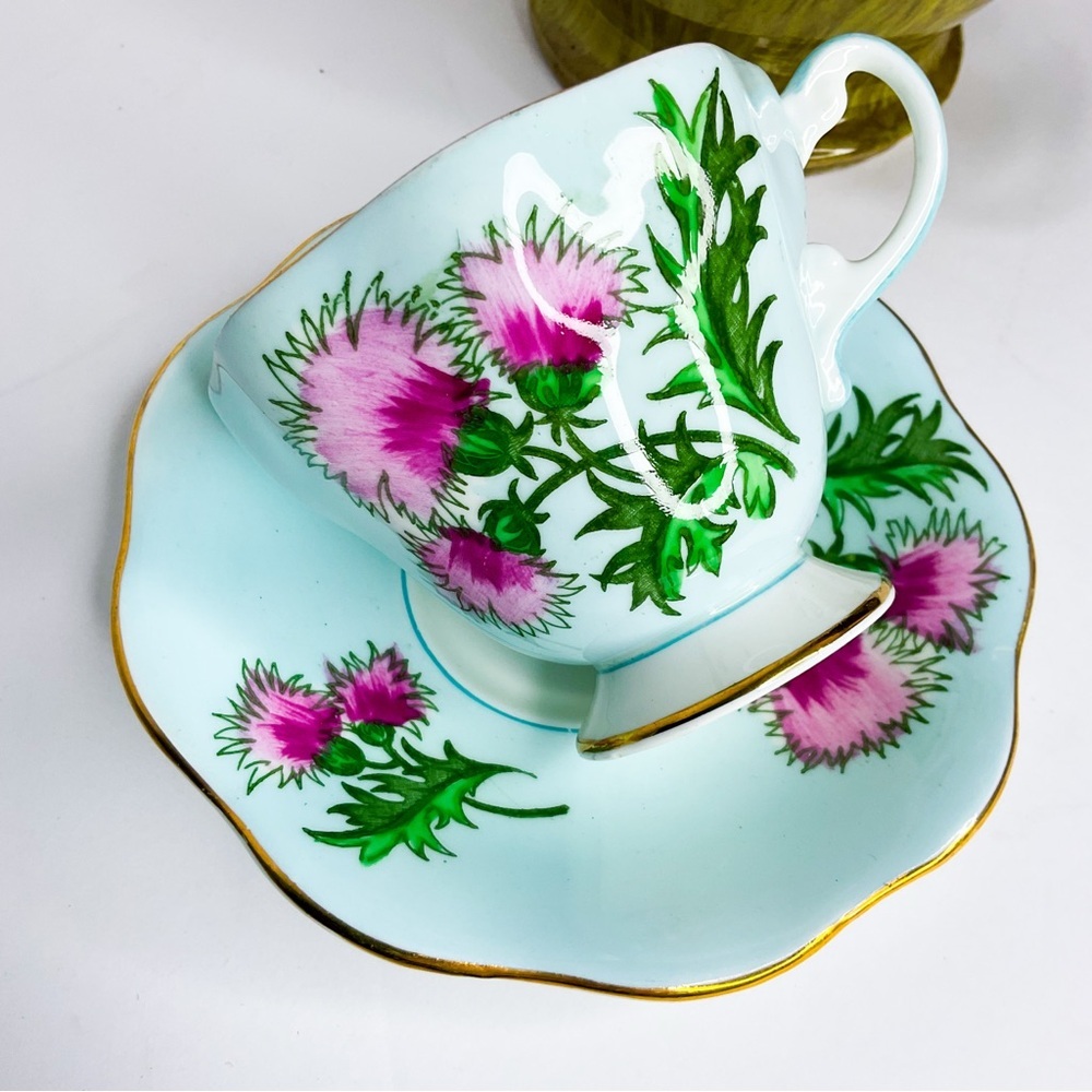 VINTAGE Shelley Glenscary Thistle Bone China Cup & Saucer - Dainty & Feminine